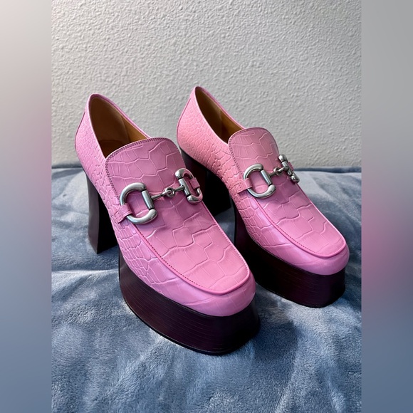 NWT Gucci Leather Pink Crocodile Horsebit Platform Loafers Size 36.5 (US 6.5) - Picture 7 of 7